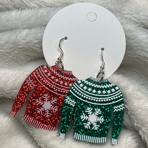 Hand Crafted Jewelry - Red and Green Sweater Handcrafted 925 Earrings